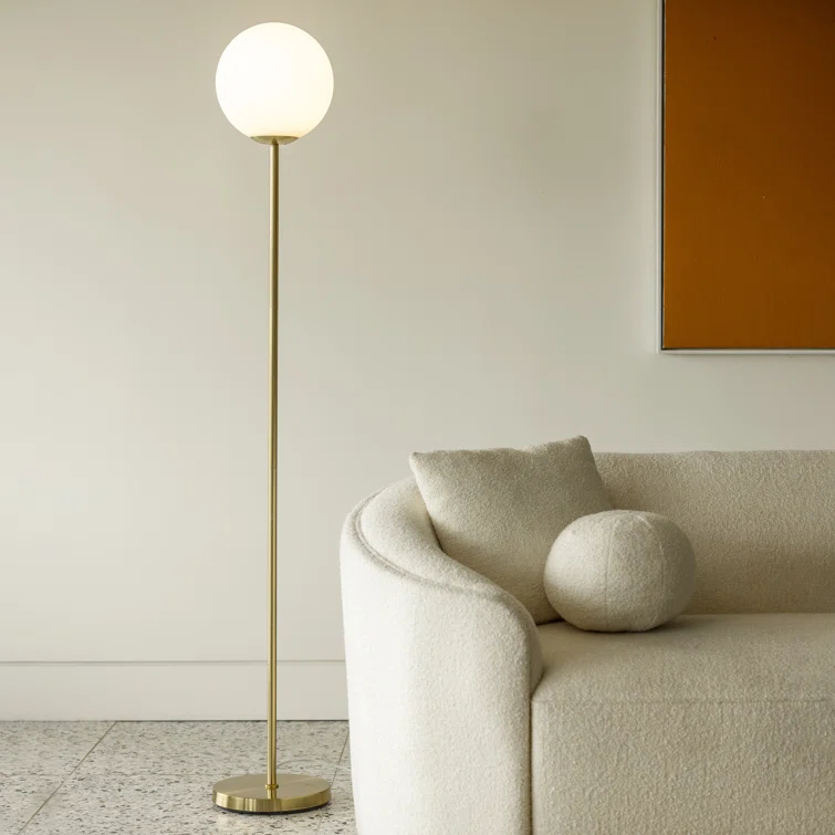 Brightech Luna Industrial Modern LED Floor Lamp with Glass Round Globe Shade