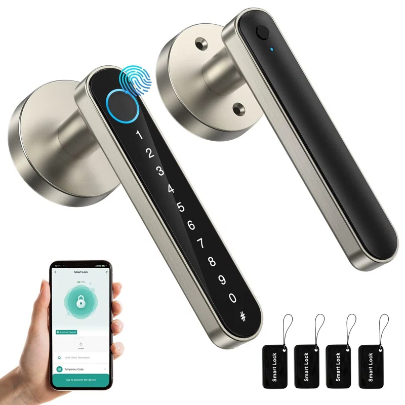 Smart Door Lock Fingerprint, Keyless Entry Door Lock With Handle, APP/IC Cards/Codes/Keys/Fingerprints Biometric Electronic Keyless Entry Lock For Bedroom Home Hotel Office