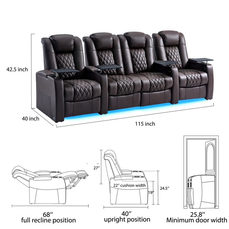 Ivy Bronx Ivy Bronx Leather Home Theater Seating Dual Power Movie Theater Chairs Theater Recliner Sofa