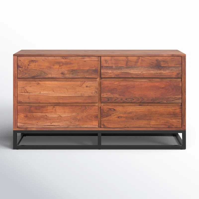 Birch Lane™ Pantai Modern Acacia Wood Dresser or Display Unit With Metal Base, Walnut Brown and Black