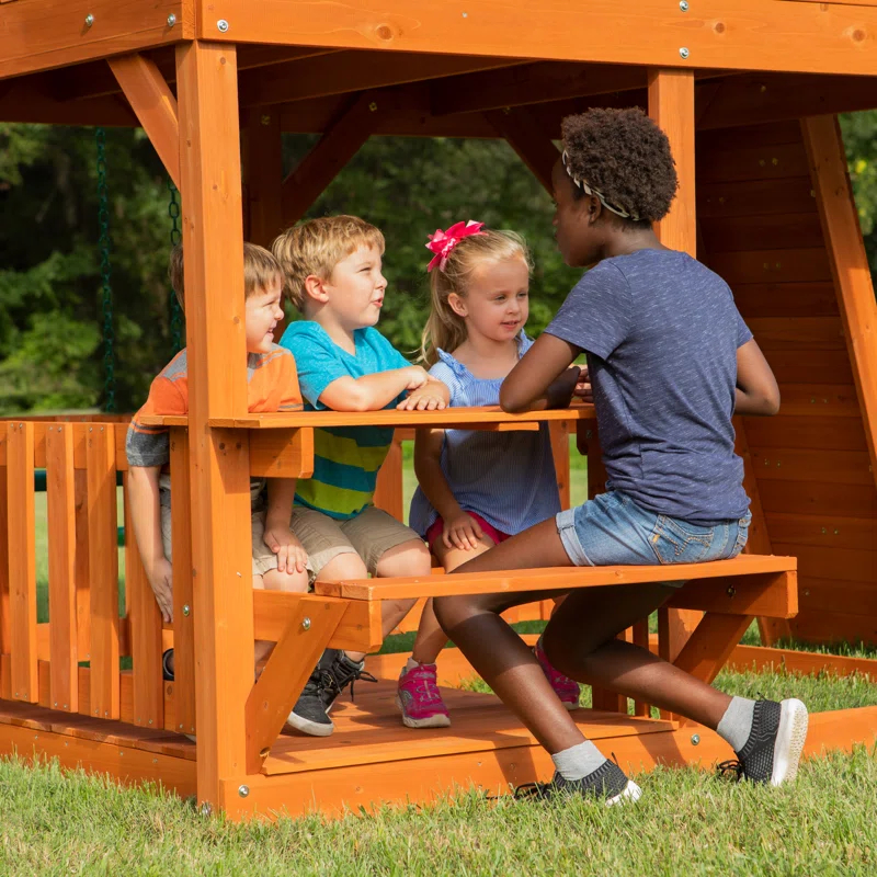 Backyard Discovery Backyard Discovery Skyfort II Cedar Wood Swing Set with Wave Slide, Clubhouse, Crow's Nest, and Monkey Bars