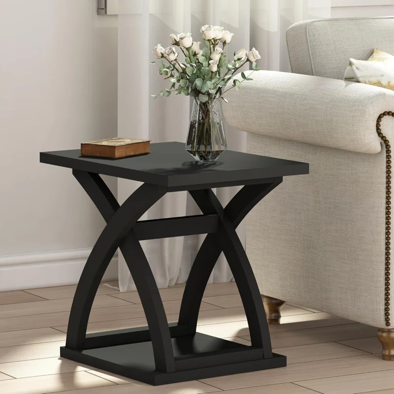 End Side Table Set Of 2, Modern End Table With Storage Shelf, X-Design Side Table Living Room