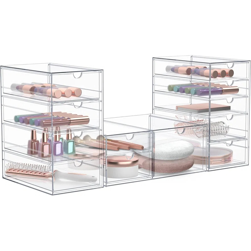 Sorbus Clear 12 Drawers Acrylic Makeup Organizer 3 Pcs Stackable Set