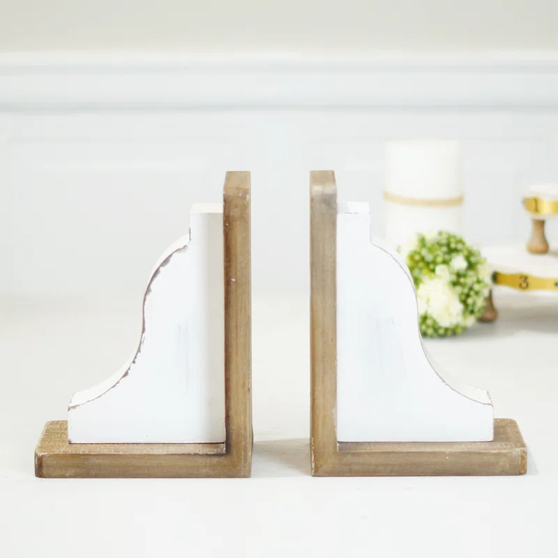 Ophelia & Co. VIP Wood 8 in. White Traditional Bookends Set of 2 | Wayfair