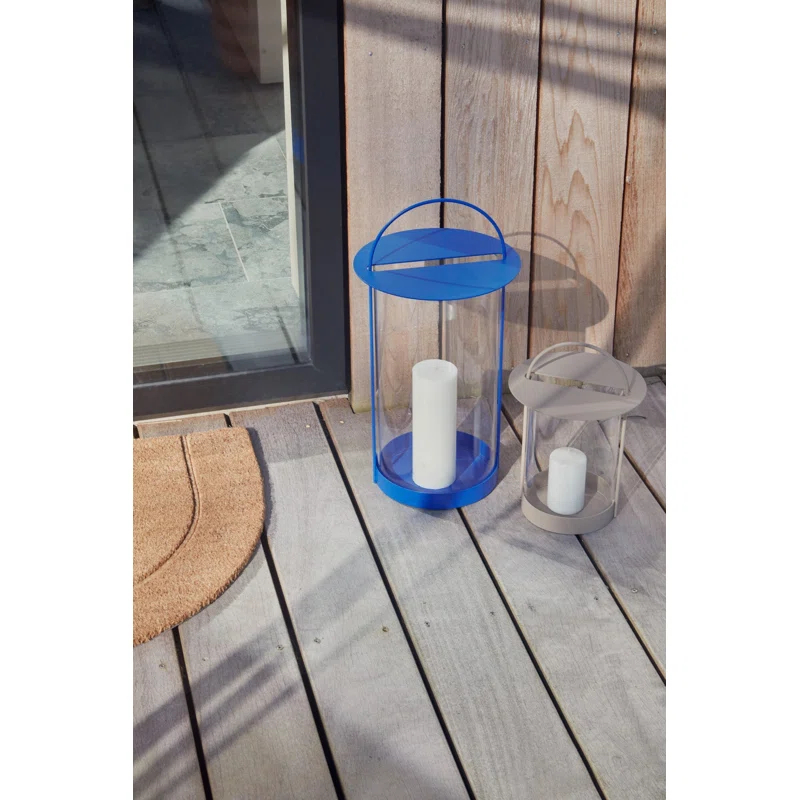 Large Blue Metal and Glass Hanging Lantern