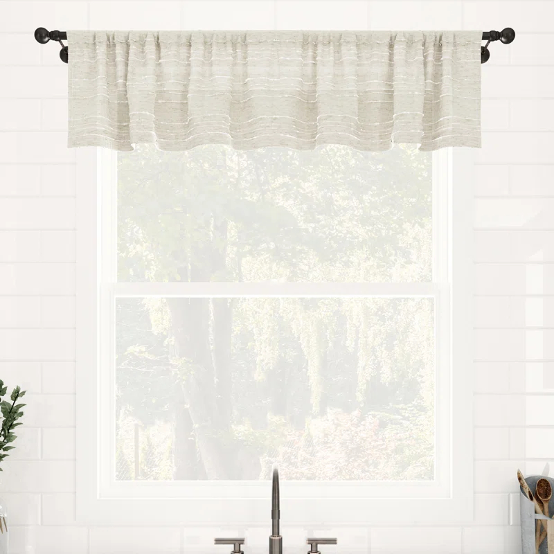 Clean Window Clean Window Aya Textured Slub Stripe Linen Blend Sheer Rod Pocket Kitchen Curtain Valance