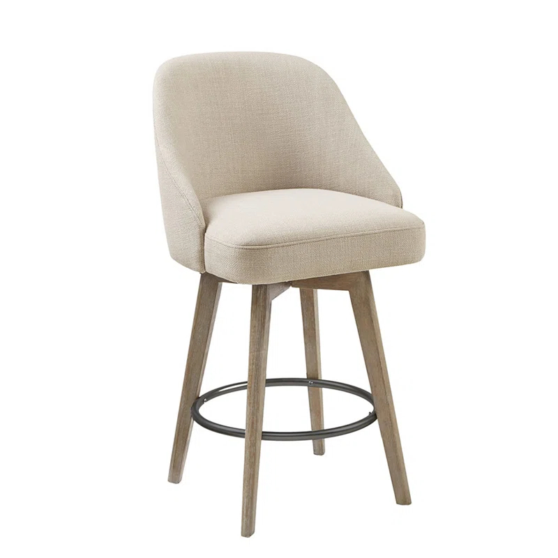 Everly Quinn Stylish Counter Stool With Swivel Seat And Solid Wood Legs