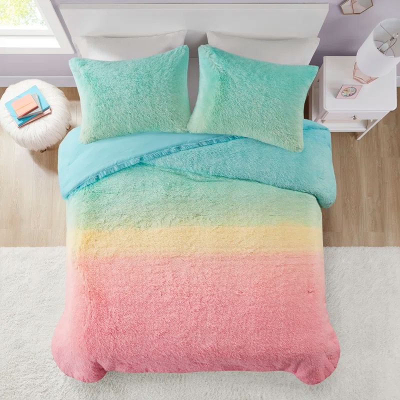 Pastel Ombre Shaggy Faux Fur Comforter Set