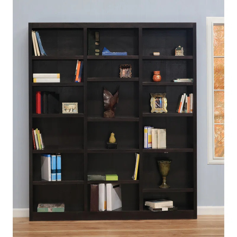 Winston Porter Aliette Triple Wide Wood Bookcase, 18 Bookshelf, 84 inch Tall Storage and Display Bookshelf for Home Office and Living Room