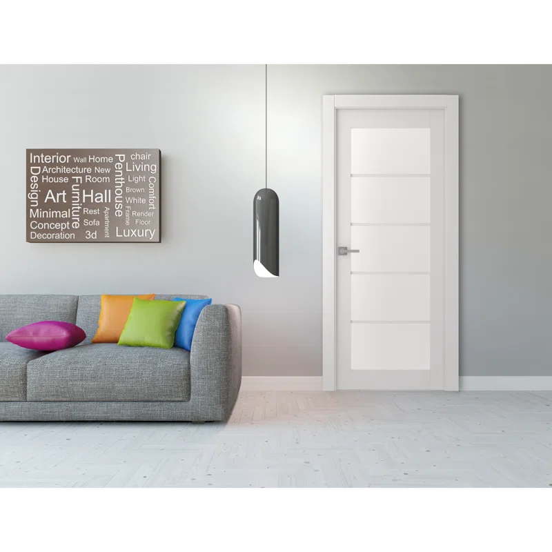 Belldinni Smart Pro 5-Lite DIY-Friendly Manufactured Wood and Glass Single Prehung Interior Door