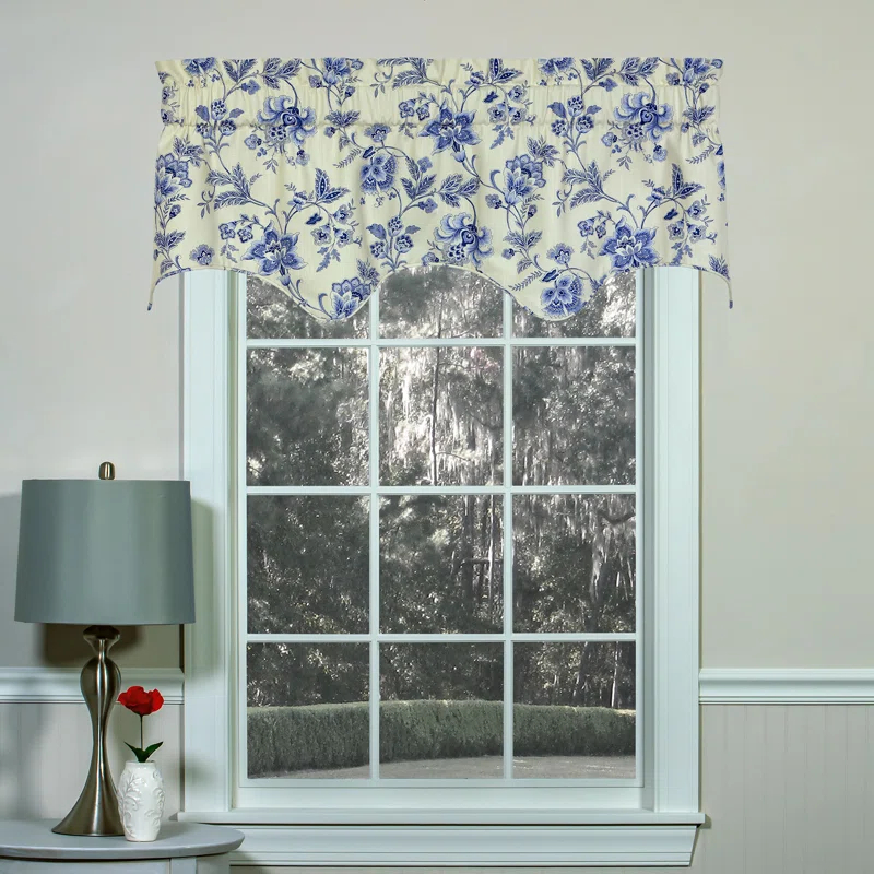 thomasville at home Silverdale Porclein Floral Cotton Scalloped 52'' W Window Valance in