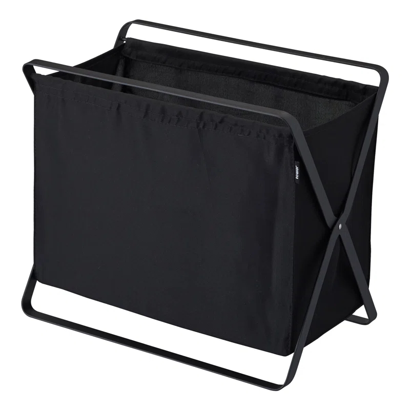 Yamazaki Home Laundry Basket - Foldable Storage Hamper Organizer, Steel, 10.9 gallons, Handles