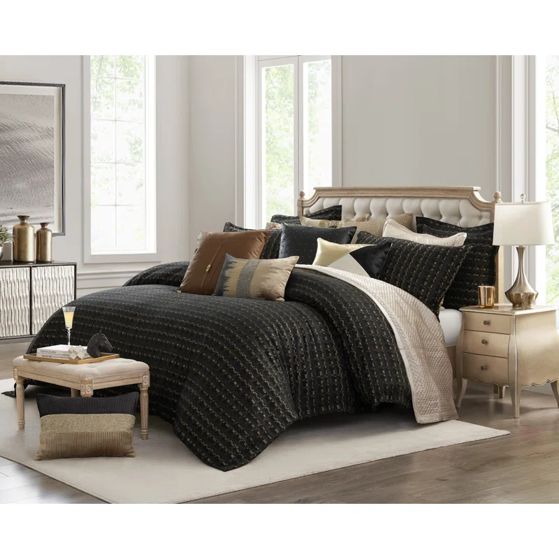 Cloud9 Design Onyx Black Striped Duvet Set