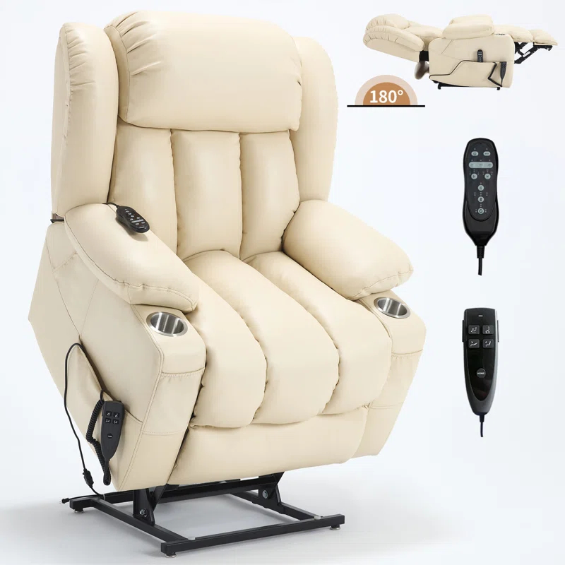 iYofe Dual Motor Lift Recliner Chair, Large Electric Chair Elderly, 8-Point Vibration Massage & Lumbar Heating, Up To 350 LBS, Cup Holders, Infinite Position
