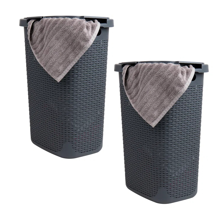 Mind Reader Mind Reader 60L Slim Laundry Hamper, Clothes Basket, Lid, Wicker Style, Plastic
