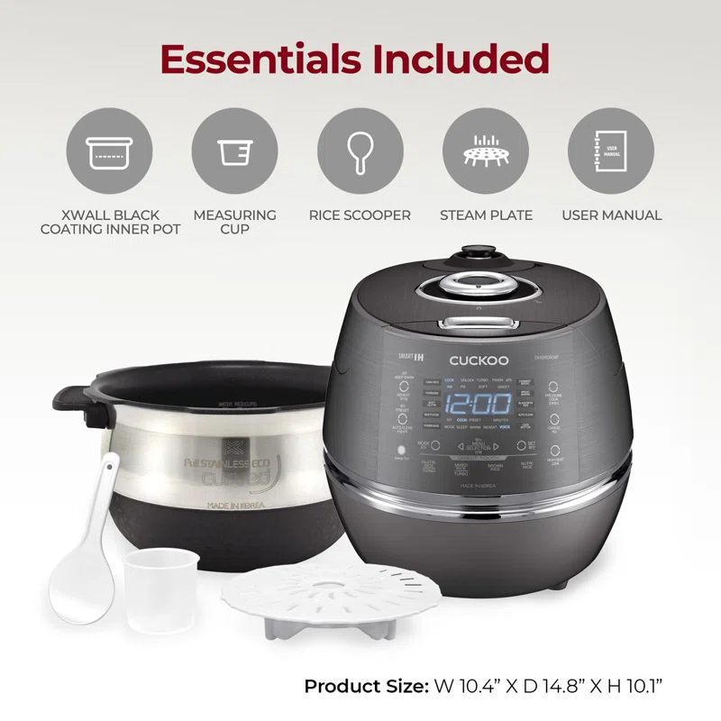 CUCKOO 6-Cup Induction Heating Pressure Rice Cooker with Nonstick Inner Pot, 21 Menu Modes, Fuzzy Logic Tech, 3 Voice Guide, Auto Clean (Dark Grey) CRP-DHSR0609FD