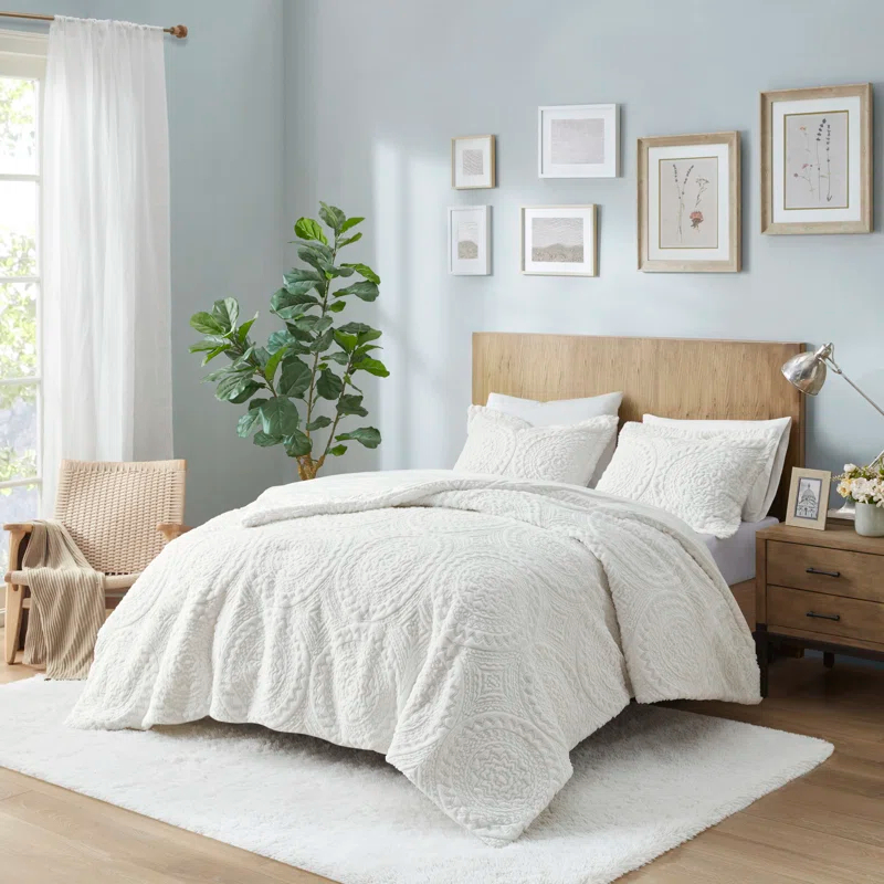 Madison Park Arya Embroidered Medallion Faux Fur Ultra Plush Comforter Set