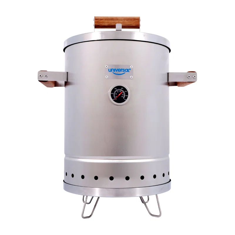 Universal Universal Stainless Steel Small 6-pound Charcoal Barrel Smoker with Thermometer, Grill & Smoker