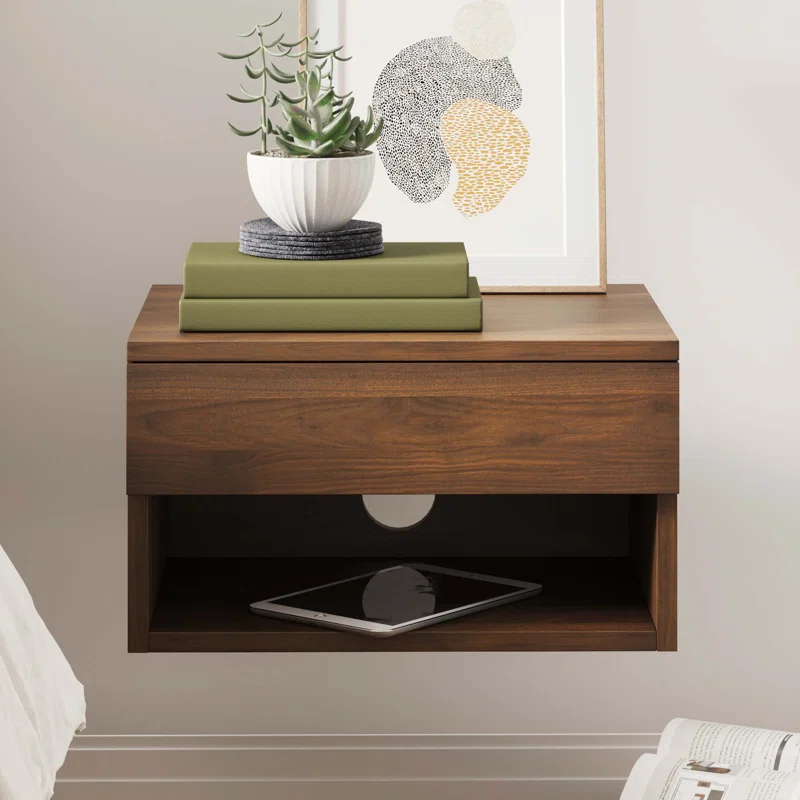 Nathan James Modern Floating Bedroom Nightstand with Storage Drawer and Open Shelf Cubby & Reviews | Wayfair