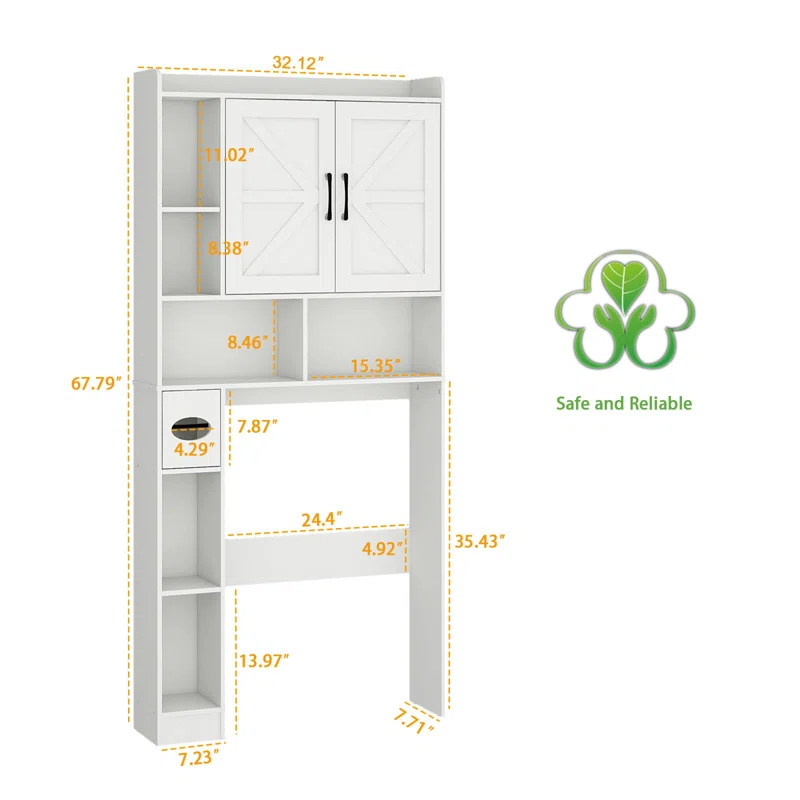 Gracie Oaks Farmhouse Storage Cabinet Over Toilet With 2 Barn Door