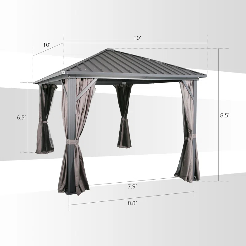 Peak Home Furnishings Hardtop 10 Ft. W x 10 Ft. D Aluminum Patio Gazebo
