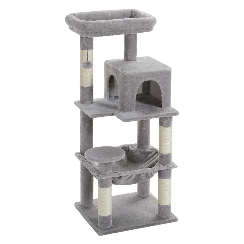 56.3" Indoor Multi-Level Tall Cat Tower With Large Hammock, Scratching Posts, Cozy Condo And Top Perch