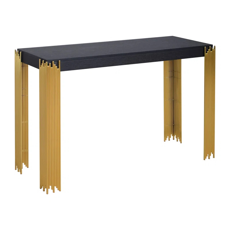 Benjara Theo Console Table, Gold Metal Legs, Retro Black Wood Frame 48 Inch