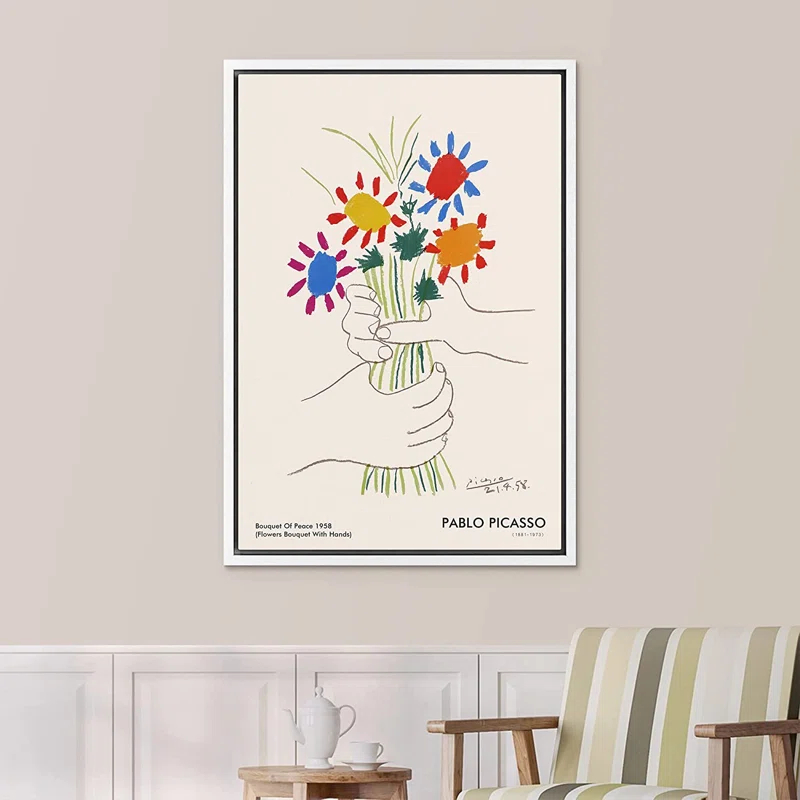 SIGNLEADER Bouquet of Peace (Flower Bouquet With Hands) Pablo Picasso Floral- Framed Canvas Print Wall Art Work