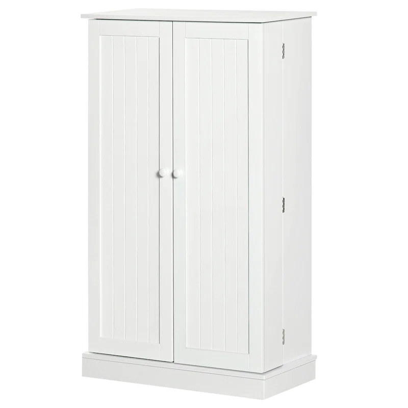 Latitude Run® HOMCOM 41" Modern Kitchen Pantry Freestanding Storage Cabinet With Double Doors Adjustable Shelves For Living Room - White