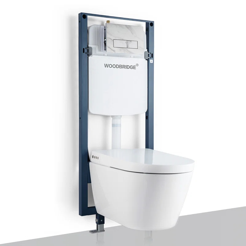 WoodBridge LT611+SWHT611-WH Dual-Flush Elongated Wall-Mount Toilet (Seat Included)