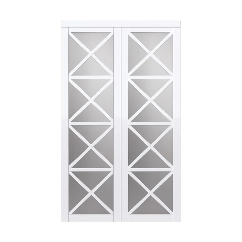 Renin Lace 80'' Solid + Manufactured Wood Mirrored Low-Gloss Sliding Closet Doors