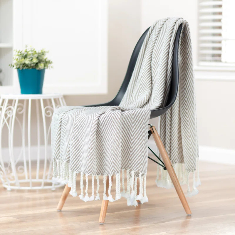 Chanasya Textured Knit Throw Blanket with Tassels - 50" x 65” - Taupe
