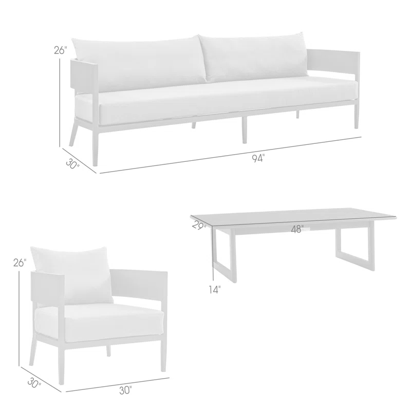 Armen Living Menorca Aluminum Outdoor Coffee Table In Dark Gray