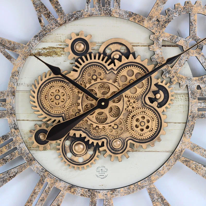 The Gears Clock Wall Clock 36" Round Oversized for Living Room decor with Real Moving Gears America Collection