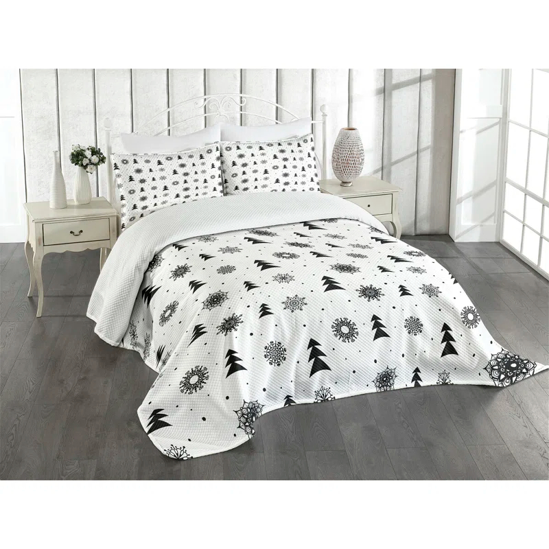 Ambesonne Ambensonne Nordic Bedspread Xmas Pine Trees Black White