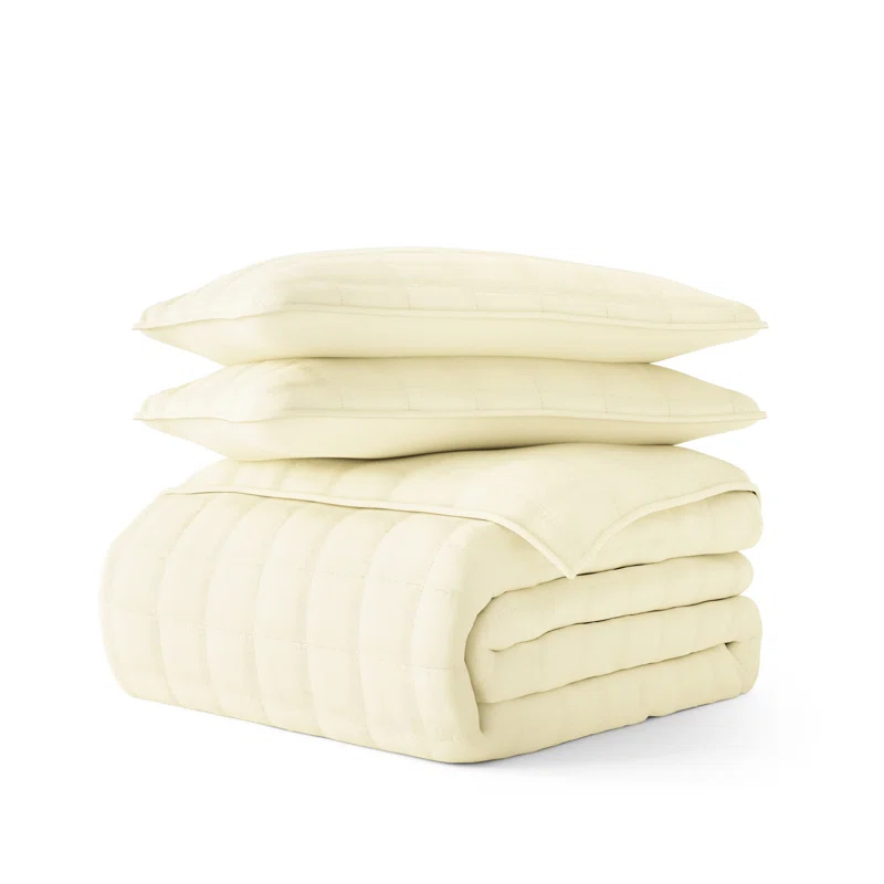 Lightweight Wrinkle Resistant Quilt Sets in Yellow Square for King Size Bedding by Comfort Canopy