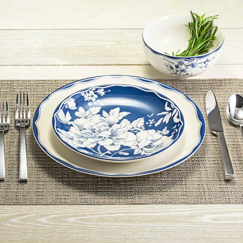 222 Fifth 222 Fifth Brittany 12-Piece Porcelain Dinnerware Set - Service For 4, Plate & Bowl Set