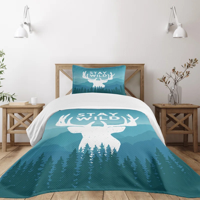 Ambesonne Ambesonne Adventure Bedspread Set 2 Pcs Scenic Wild Forest Twin Pale Blue Dark Blue