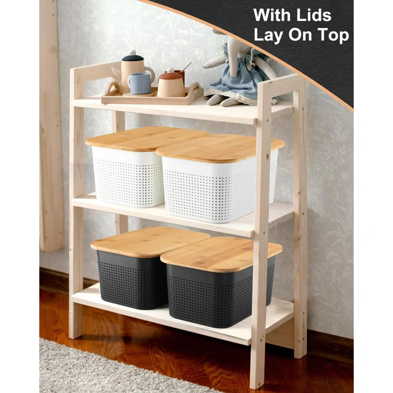 Gracie Oaks Plastic Storage Bins With Bamboo Lids