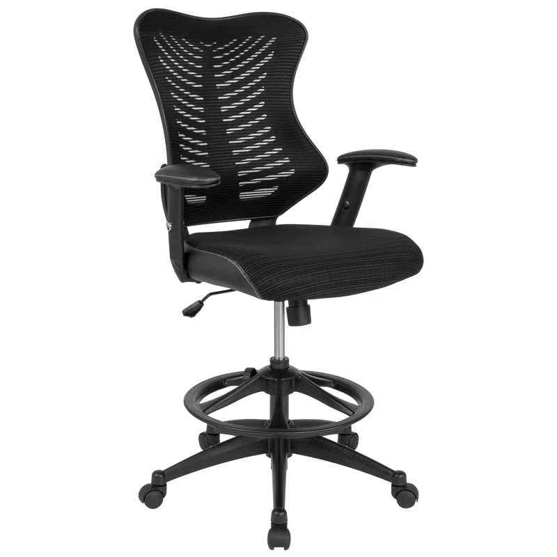 Flash Furniture Haynie High Back Mesh Drafting Chair with LeatherSoft Sides and Adjustable Arms