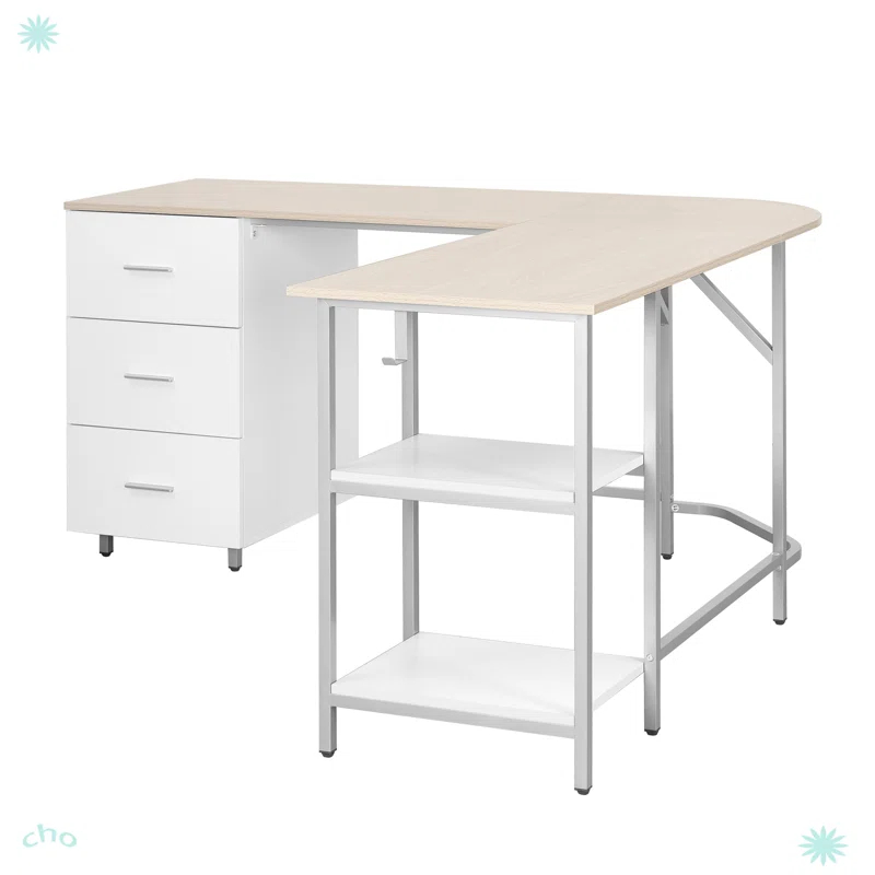 17 Stories Techni Mobili L-Shape Home Office Two-Tone Desk With Storage