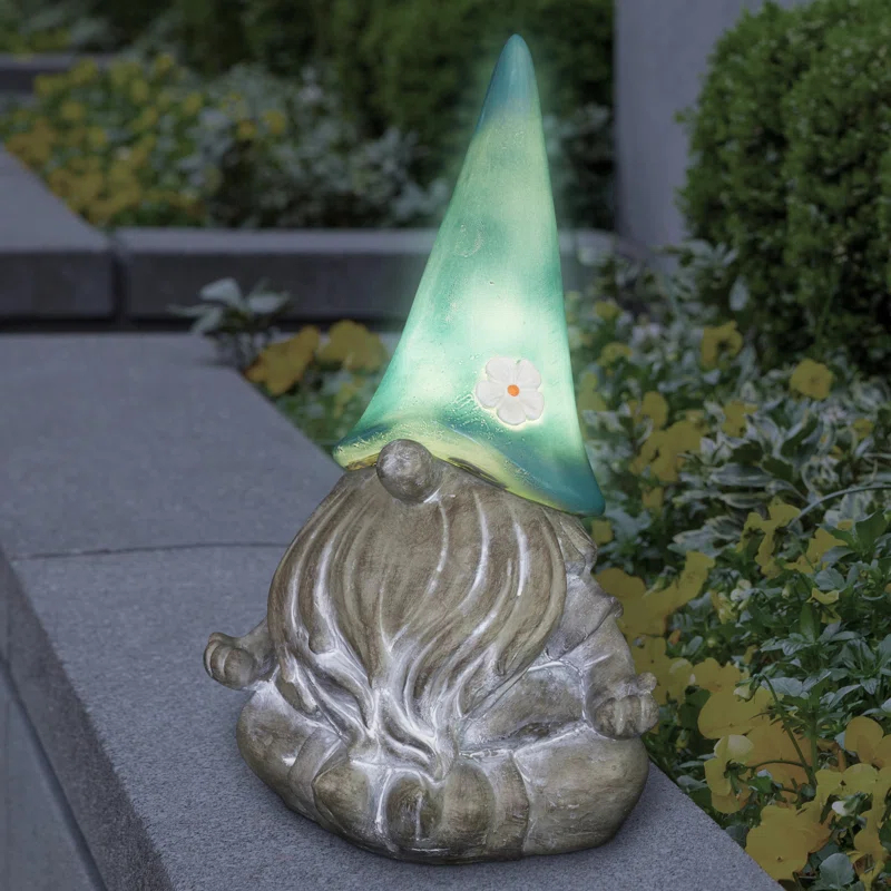 Exhart Exhart Good Time Solar Gnamaste Meditating Gnome Statue, 11 Inch
