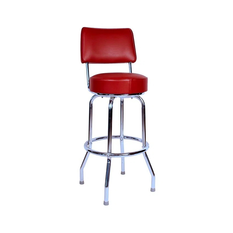 Retro Home Single Ring Upholstered Swivel Bar & Counter Stool with Back
