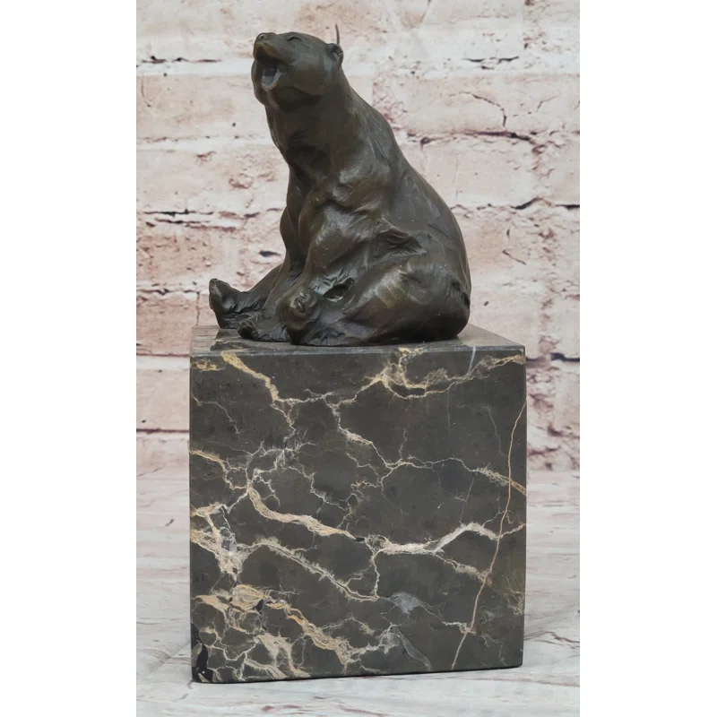 Bungalow Rose Art Deco Stylish Polar Bear Bronze Sculpture Marble Base Figurine Figure Hotcast