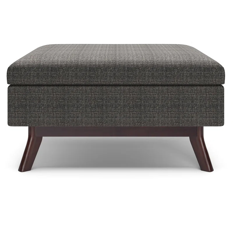 Simpli Home Owen 34"W Upholstered Coffee Table Storage Ottoman with Lift Top and Solid Wood Legs