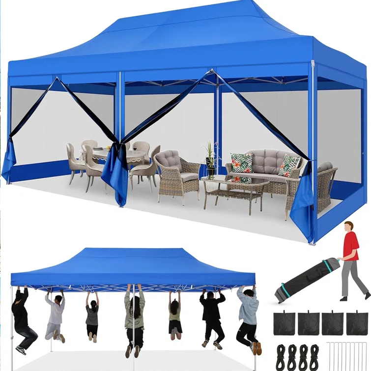 Cobizi 10x20 Canopy Tent, Heavy Duty Pop up Canopy with Sidewalls, Waterproof Easy Setup Canopy with Mosquito Netting, Outdoor Instant Screen Tents for Parties, Wedding, Backyard with Carry Bag