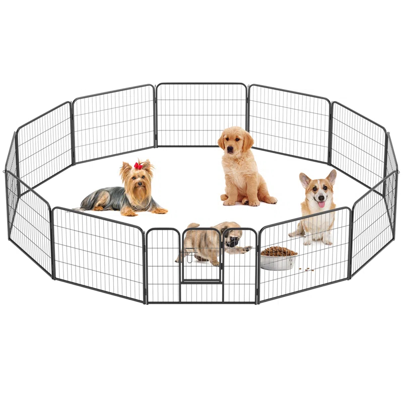 FDW Dog Playpen Indoor 12 Panels Dog Pen For Small And Medium Dogs, Exercise Pen Pet Dog Fence With Doors Pet Puppy Playpen For RV Camping Yard, Black