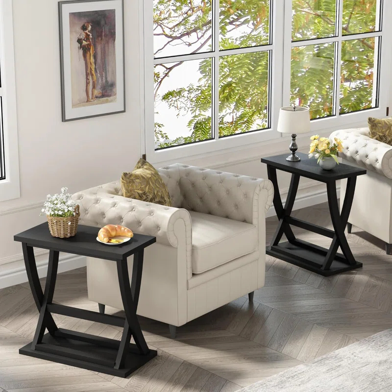 End Table Set Of 2, Narrow Side Table With Storage Shelf, Modern X-Design Slim End Table For Living Room, Bedroom, Small Space, 11.8" D*23.6" W*23.4" D