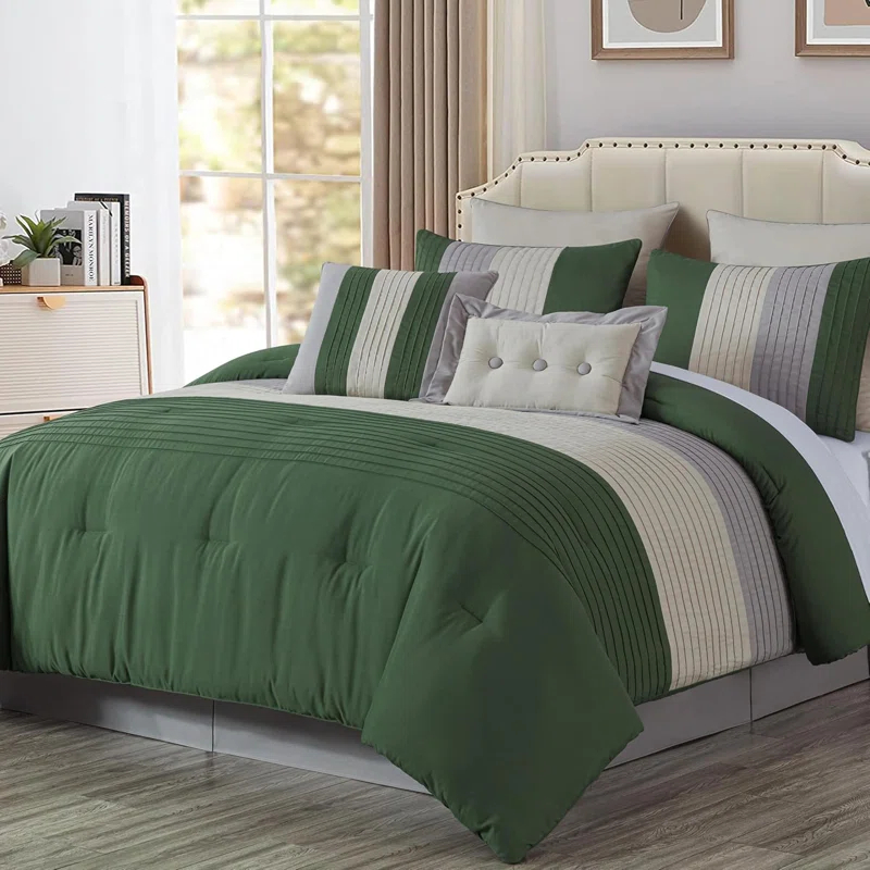 Pleated Stripe Microfiber Comforter Set