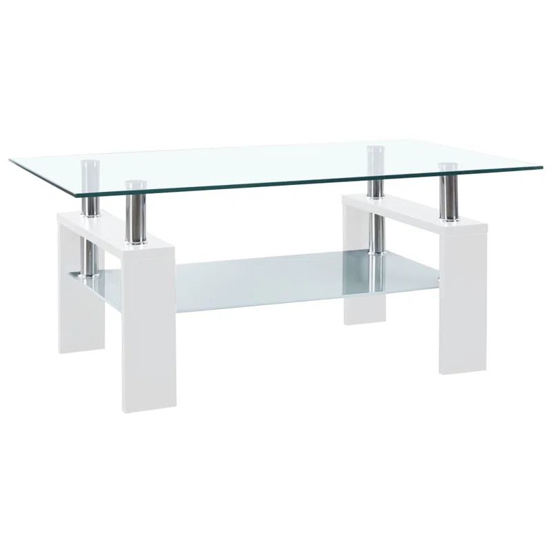 Orren Ellis Paizleigh vidaXL Coffee Table, Tempered Glass Top, Center Table, 37.4''x21.7''x15.7''
